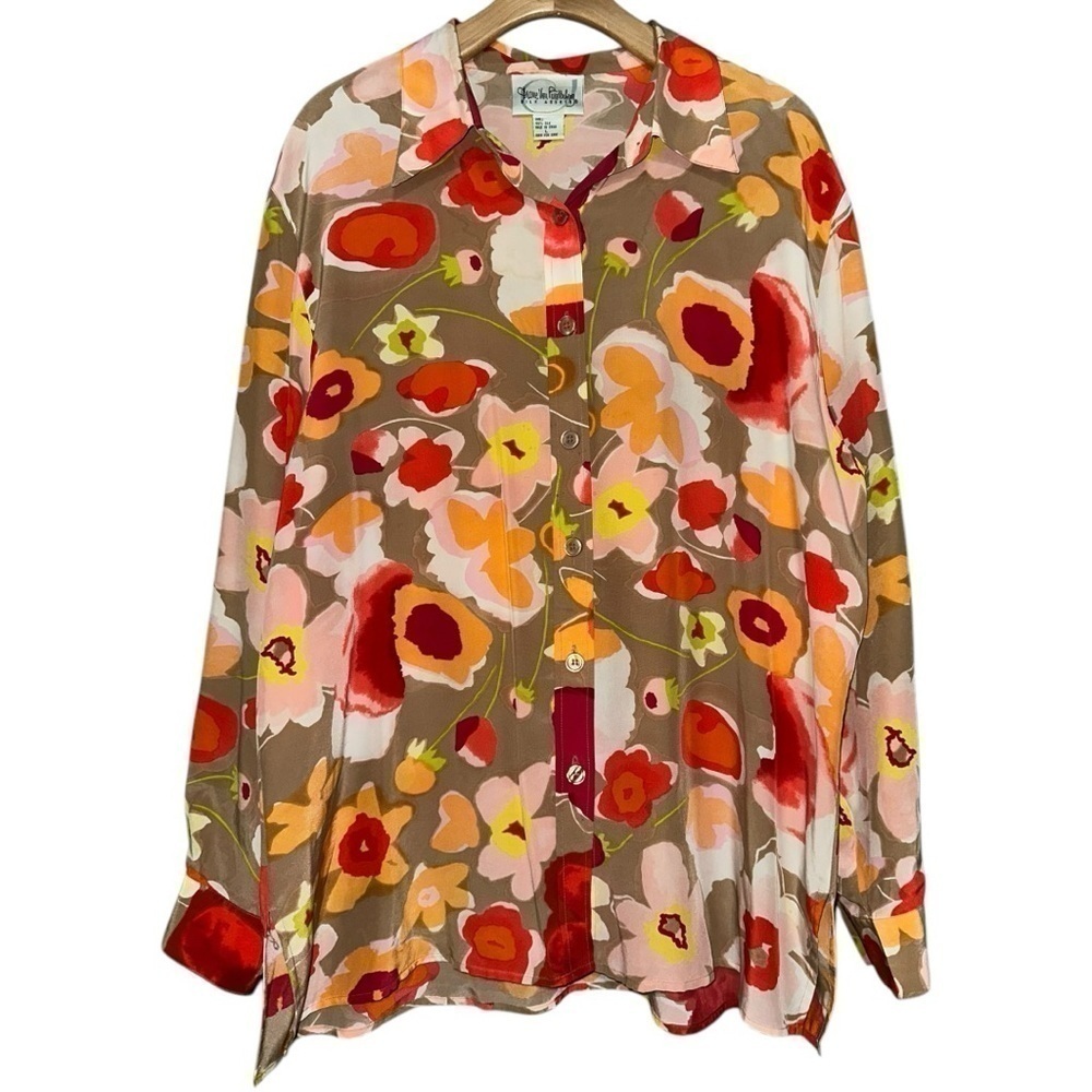 Diane Von Furstenberg Vintage Women’s Size L Retro Floral Silk Button Down Shirt - Picture 3 of 7